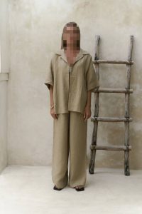 ست پیراهن و شلوار لینن خاکی بارون 